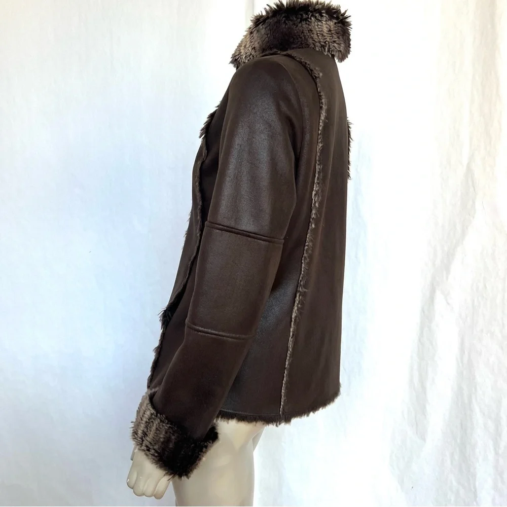 CHICO’s Brown Faux Fur Trimmed Women's Jacket - Picture 5 of 16